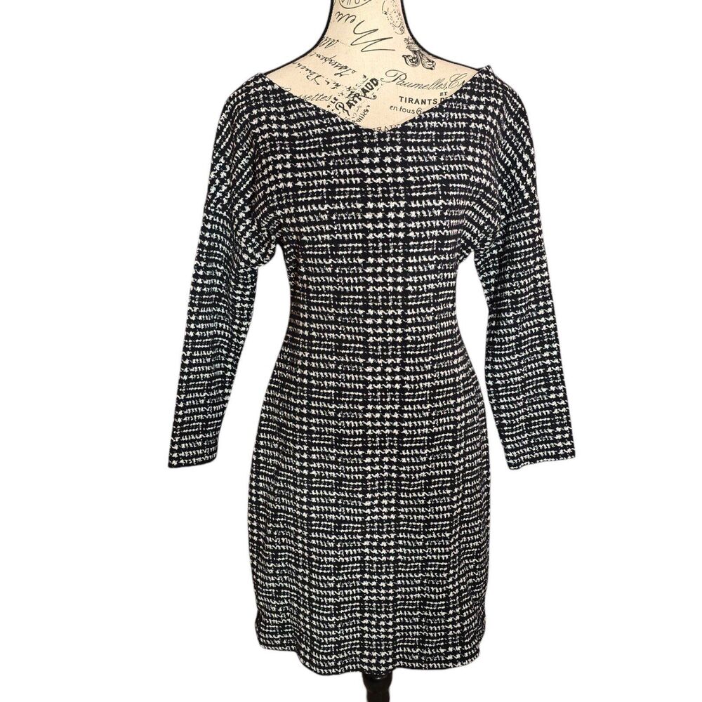 Theory 3/4 sleeves Sheath  Dress black white Stretch Jacquard medium